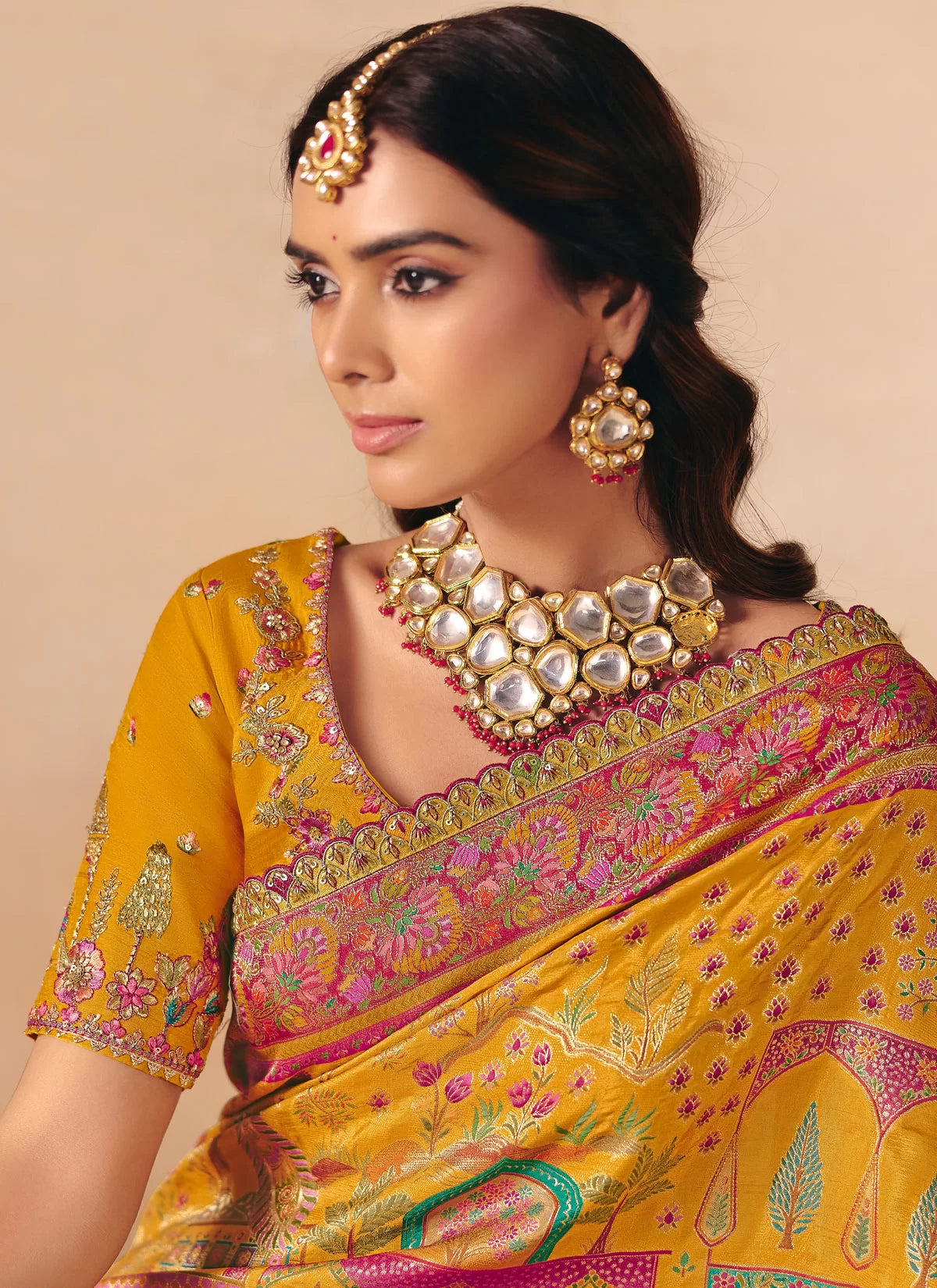 Rangvi New Designer Yellow Embroidered Dola Zari Silk Festive Saree