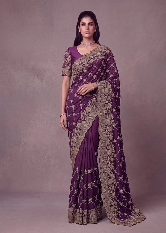 Rangvi Premium Satin Silk Metallic Dori Embroidered Wedding Saree