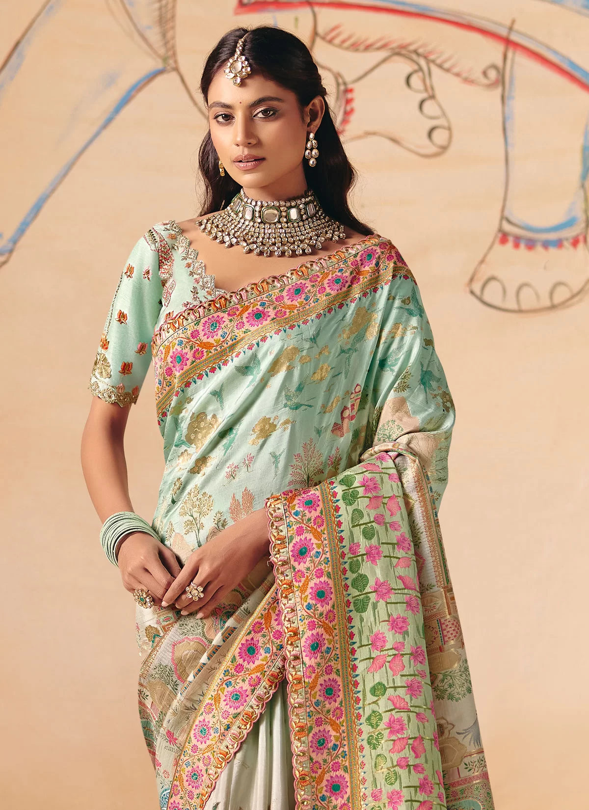 Rangvi Designer Embroidered Dola Zari Silk Festive Saree