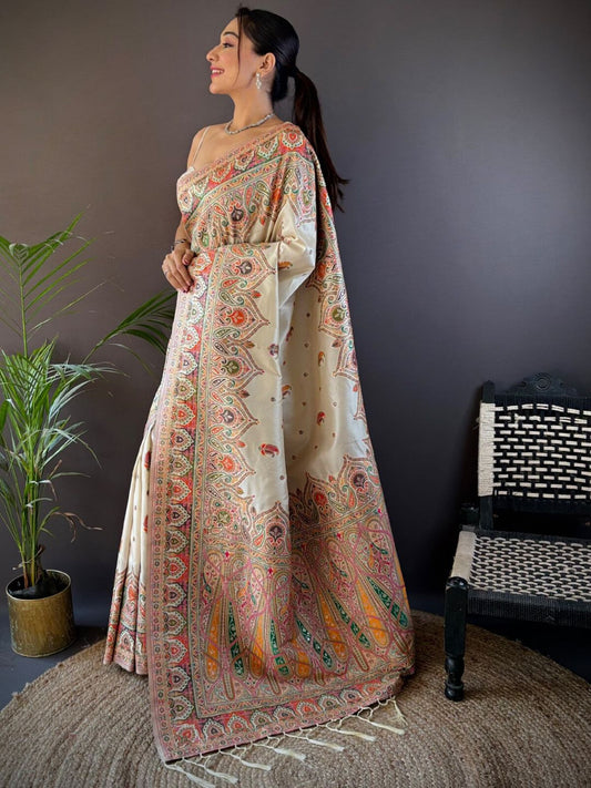 Woven Design Pashmina Silk Zari Saree.