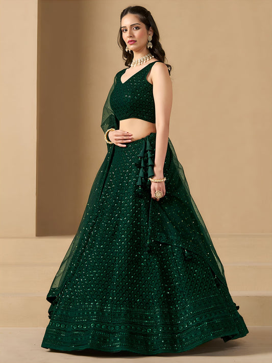 Green Georgette Semi-Stitched Lehenga Choli with Soft Net Dupatta