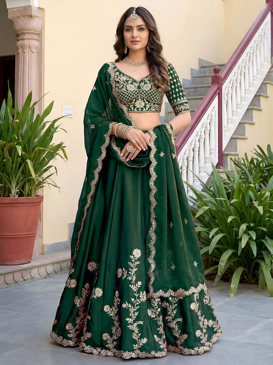 Green Rangoli Silk Lehenga Choli Semi-Stitched