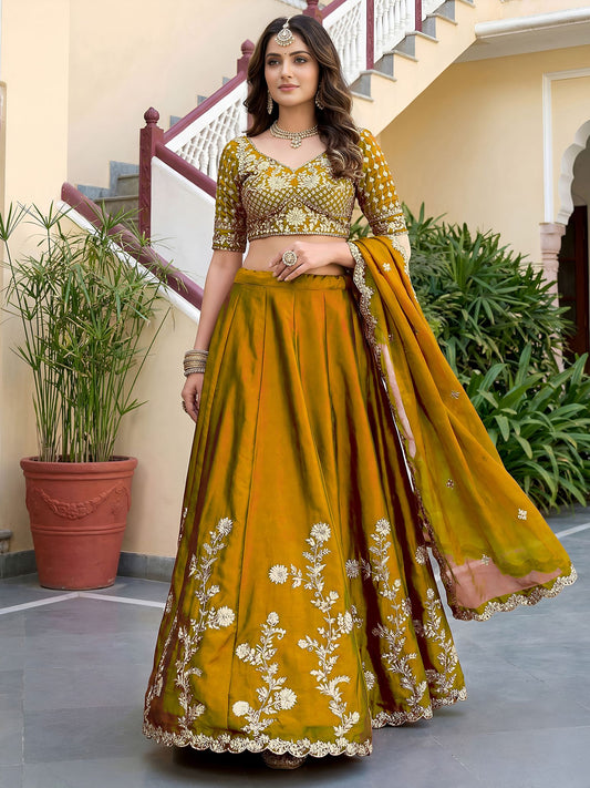Yellow Rangoli Silk Lehenga Choli Semi-Stitched