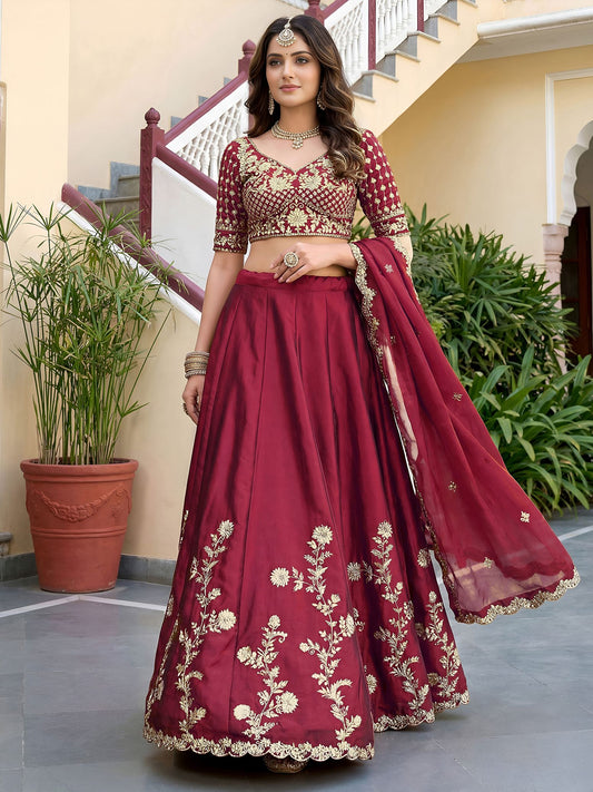 Maroon Rangoli Silk Lehenga Choli Semi-Stitched