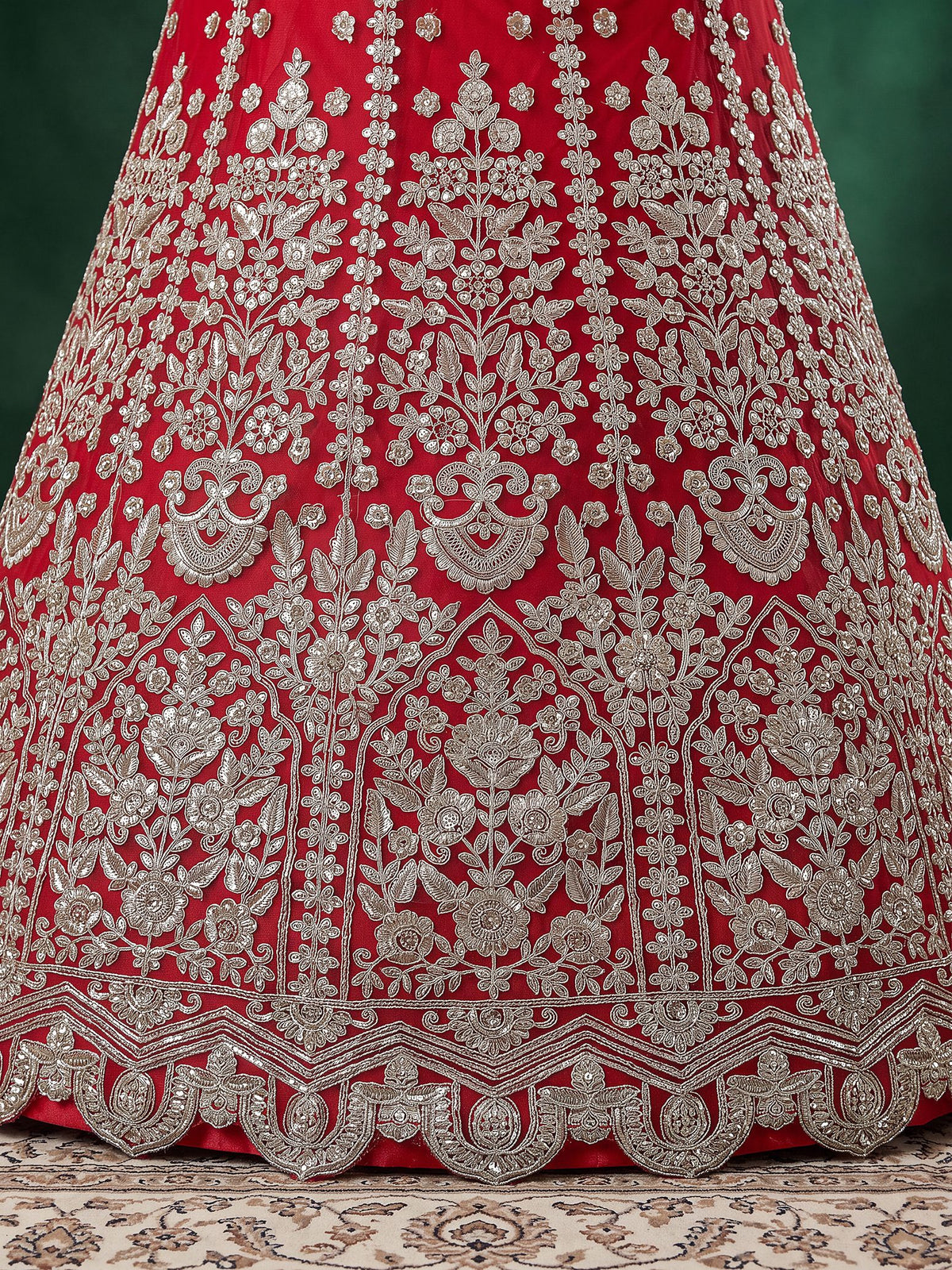 Red Soft Net Semi-Stitched Lehenga Choli with Dupatta