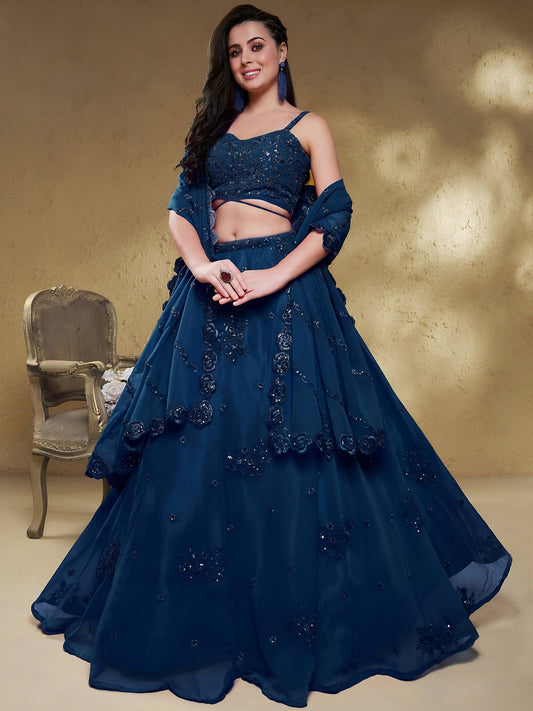 Blue Georgette Semi-Stitched Lehenga Choli with Dupatta