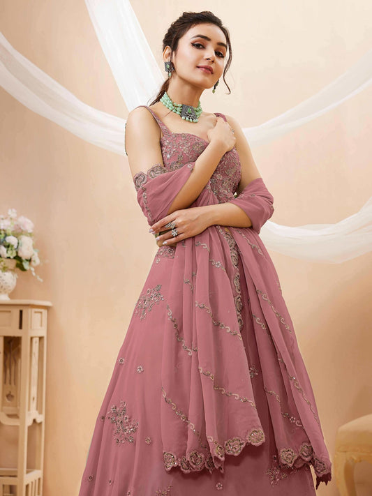 Peach Georgette Semi-Stitched Lehenga Choli with Dupatta