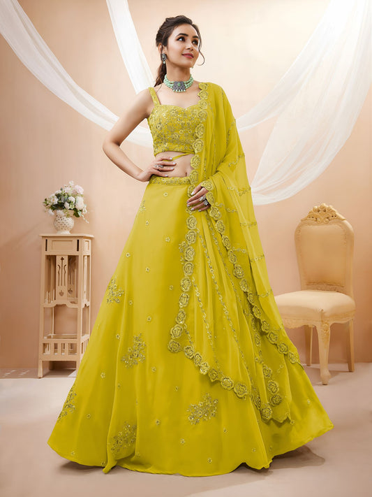 Yellow Georgette Semi-Stitched Lehenga Choli with Dupatta