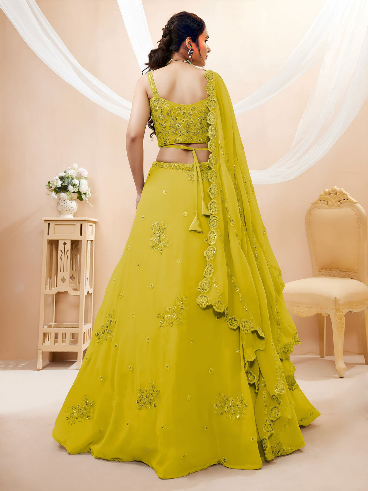 Yellow Georgette Semi-Stitched Lehenga Choli with Dupatta