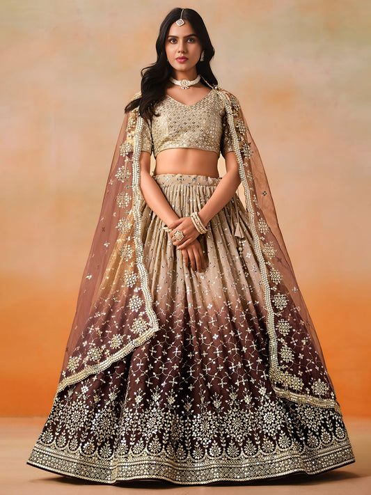 Brown Georgette Semi-Stitched Lehenga Choli with Soft Net Dupatta