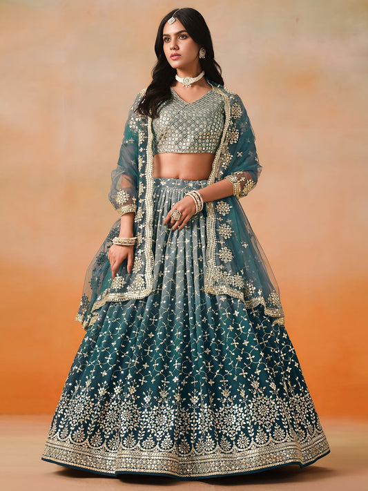 Dove Blue Georgette Semi-Stitched Lehenga Choli with Soft Net Dupatta
