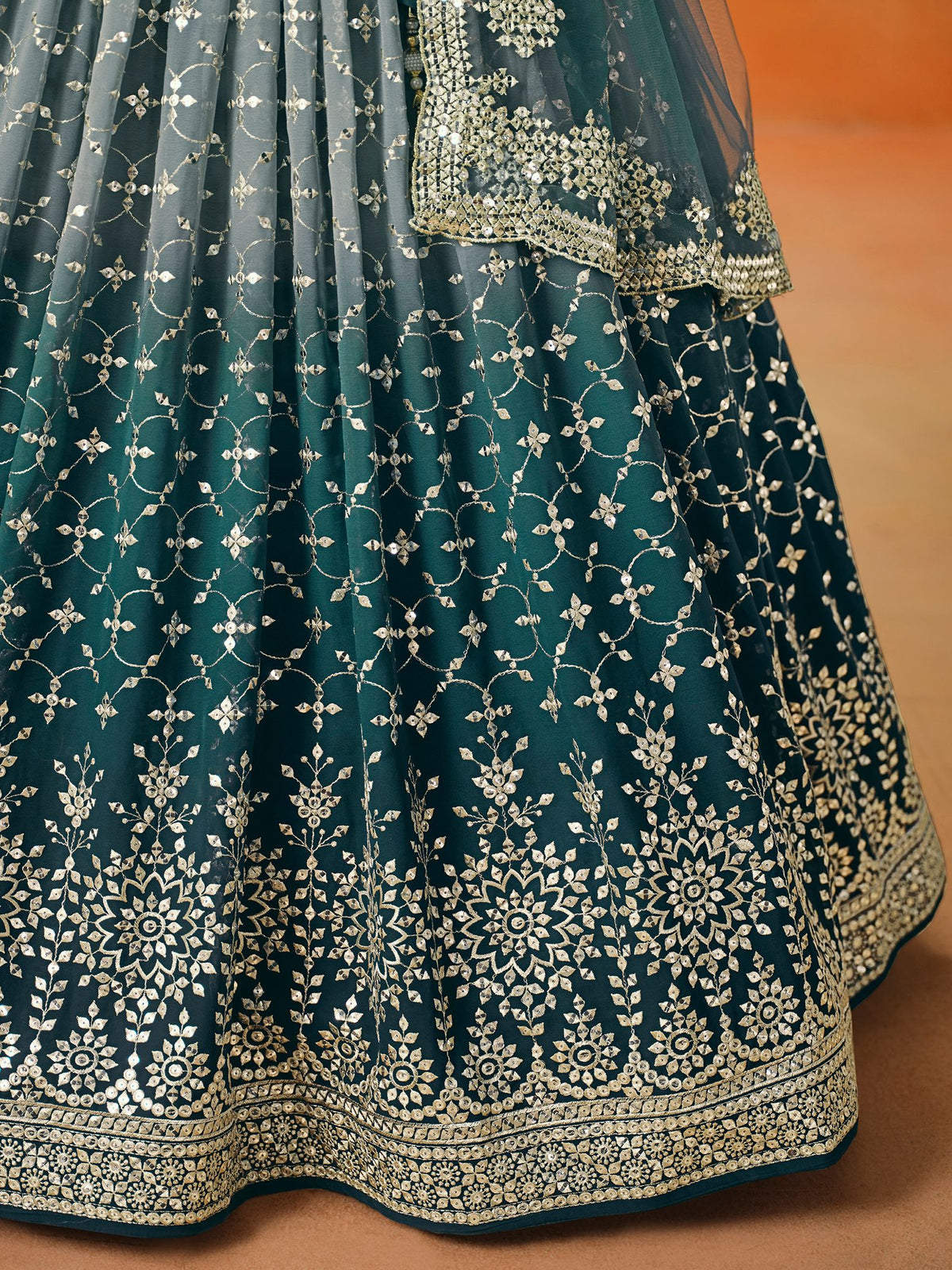 Dove Blue Georgette Semi-Stitched Lehenga Choli with Soft Net Dupatta