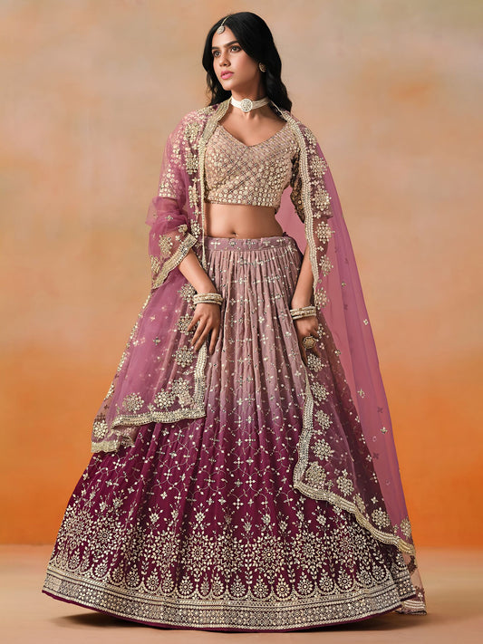 Maroon Georgette Semi-Stitched Lehenga Choli with Soft Net Dupatta