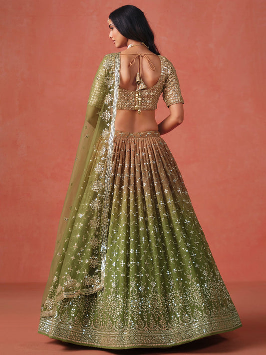 Mehndi Georgette Semi-Stitched Lehenga Choli with Soft Net Dupatta
