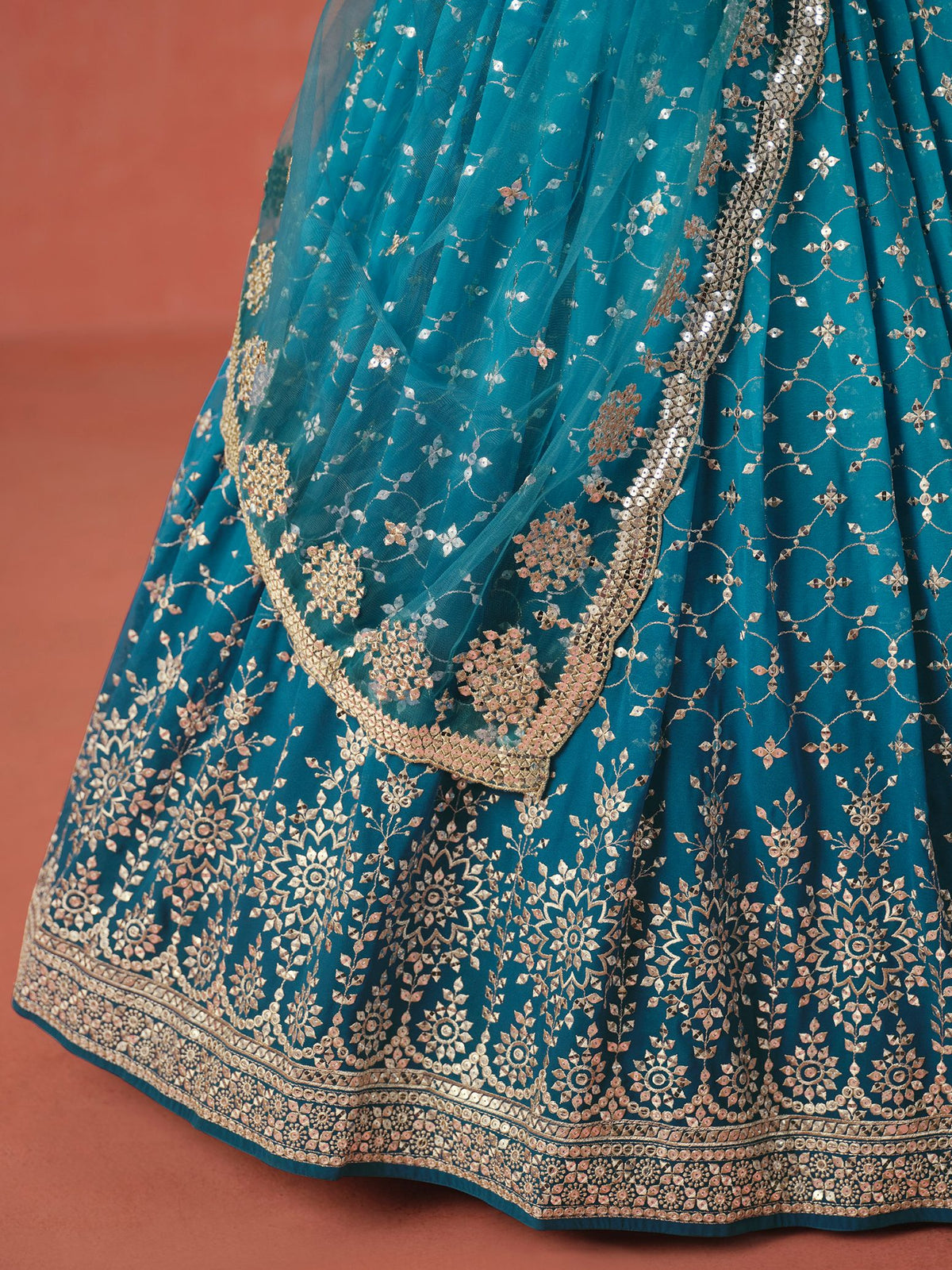 Rama Blue Georgette Semi-Stitched Lehenga Choli with Soft Net Dupatta