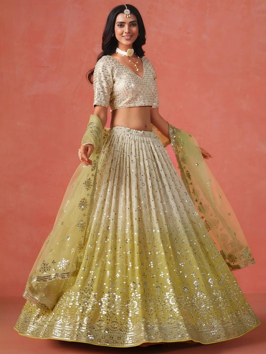 Yellow Georgette Semi-Stitched Lehenga Choli with Soft Net Dupatta