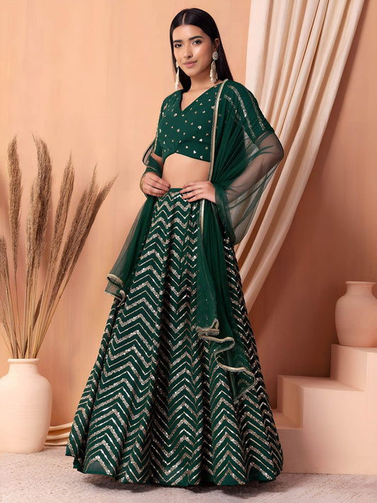 Green Georgette Semi-Stitched Lehenga Choli with Soft Net Dupatta