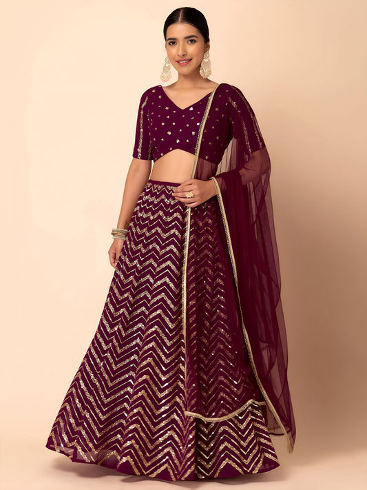 Maroon Georgette Semi-Stitched Lehenga Choli with Soft Net Dupatta