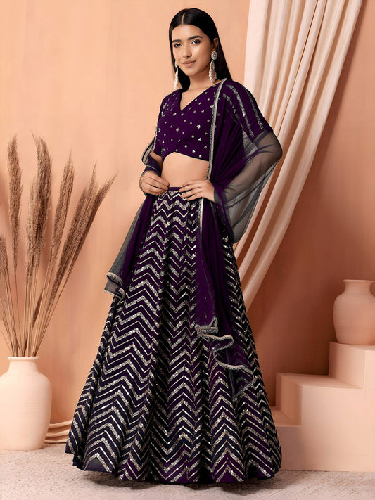 Purple Georgette Semi-Stitched Lehenga Choli with Soft Net Dupatta