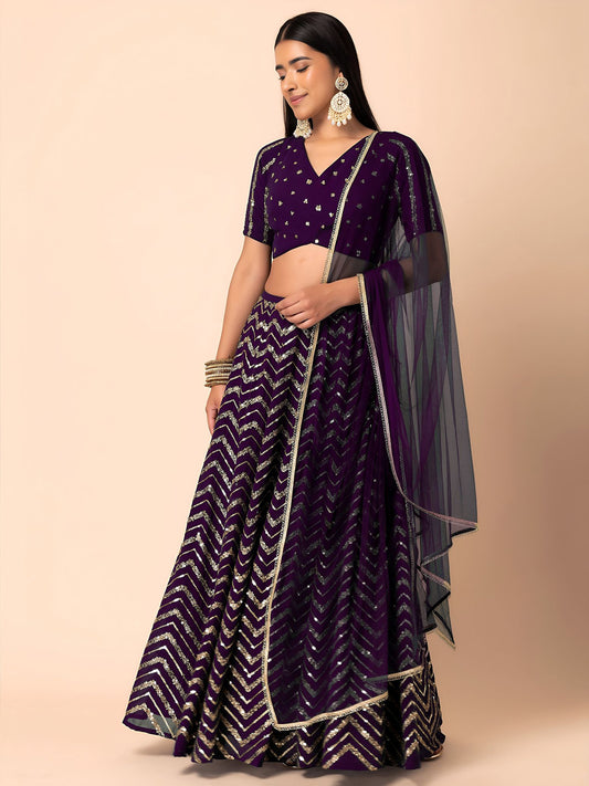 Purple Georgette Semi-Stitched Lehenga Choli with Soft Net Dupatta