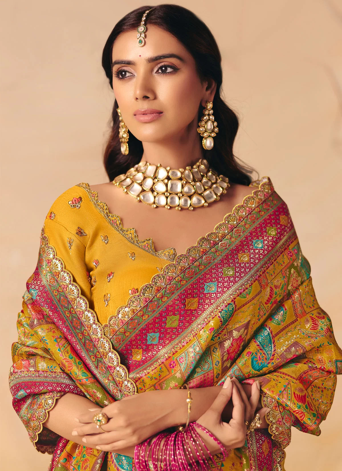 Rangvi Yellow New Designer Embroidered Dola Zari Silk Festive Saree