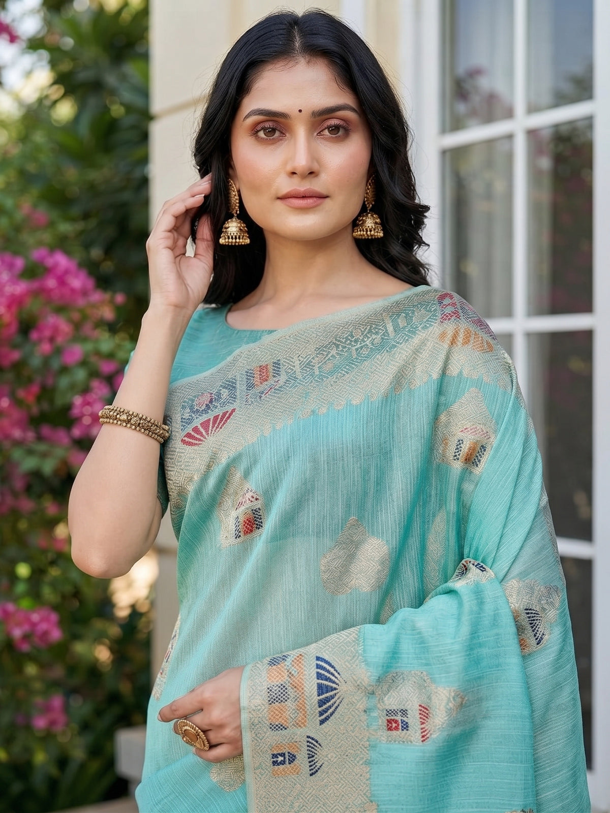 Rangvi Linen Grace Premium Linen Cotton Elegant Saree