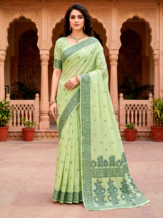 Rangvi Urvi Cotton Blend Designer Elegant Saree with Classic Weaving Border