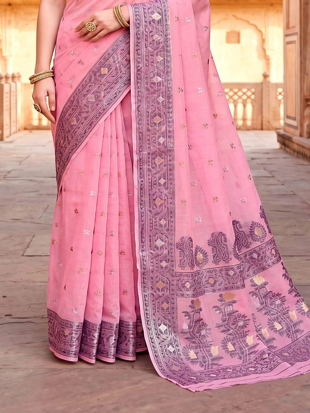 Rangvi Urvi Cotton Blend Designer Elegant Saree with Classic Weaving Border