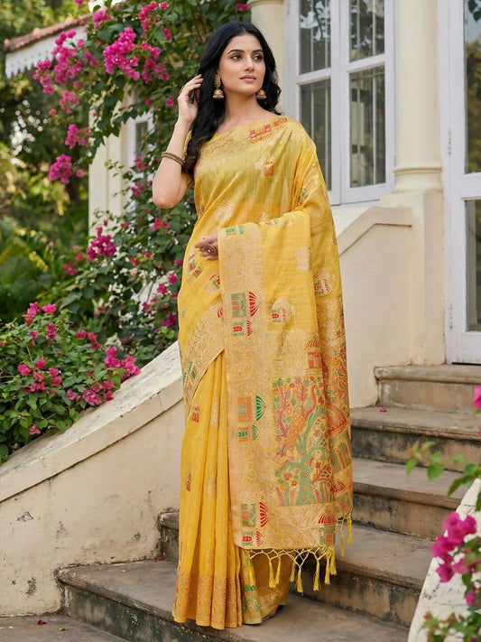 Rangvi Linen Grace Premium Linen Cotton Elegant Saree