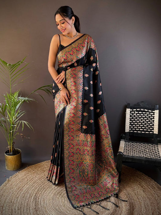 Woven Design Pashmina Silk Zari Saree.