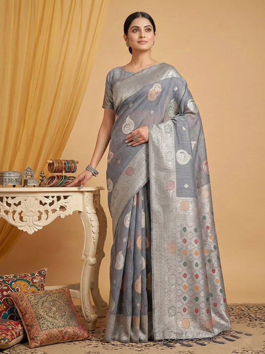 Rangvi Premium Linen Cotton Silk Festive & Wedding Wear Saree