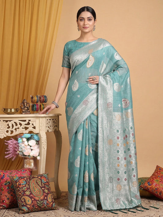 Rangvi Premium Linen Cotton Silk Festive & Wedding Wear Saree
