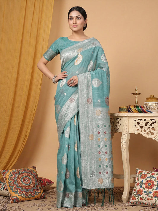 Rangvi Premium Linen Cotton Silk Festive & Wedding Wear Saree