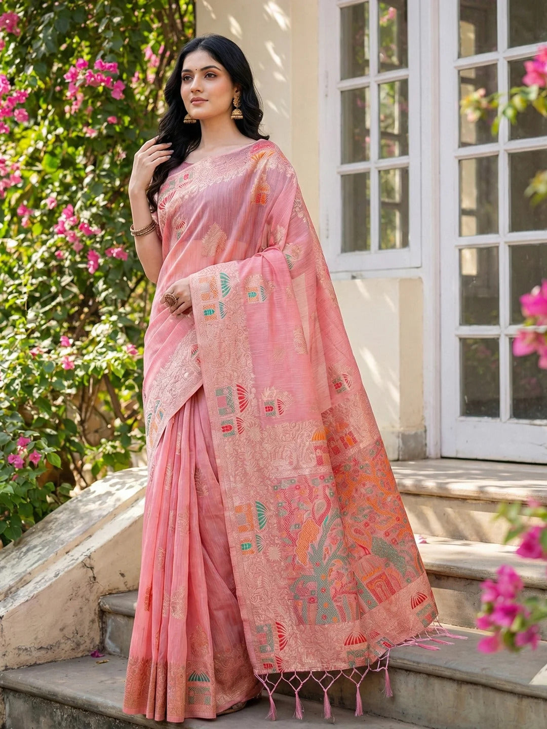 Rangvi Linen Grace Premium Linen Cotton Elegant Saree