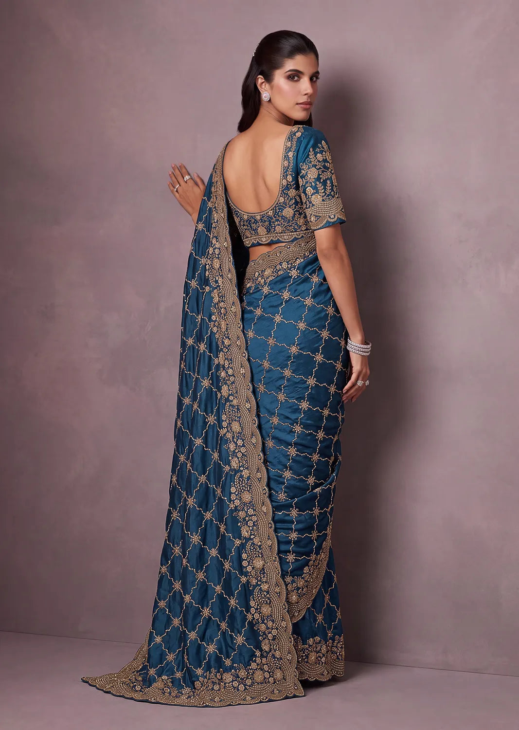 Rangvi Premium Satin Silk Metallic Dori Embroidered Wedding Saree