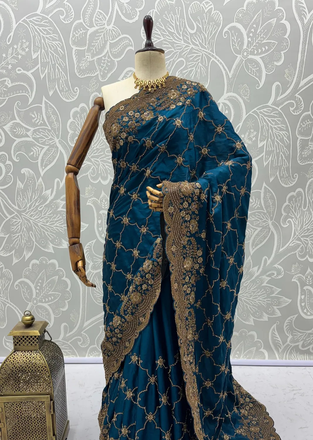 Rangvi Premium Satin Silk Metallic Dori Embroidered Wedding Saree