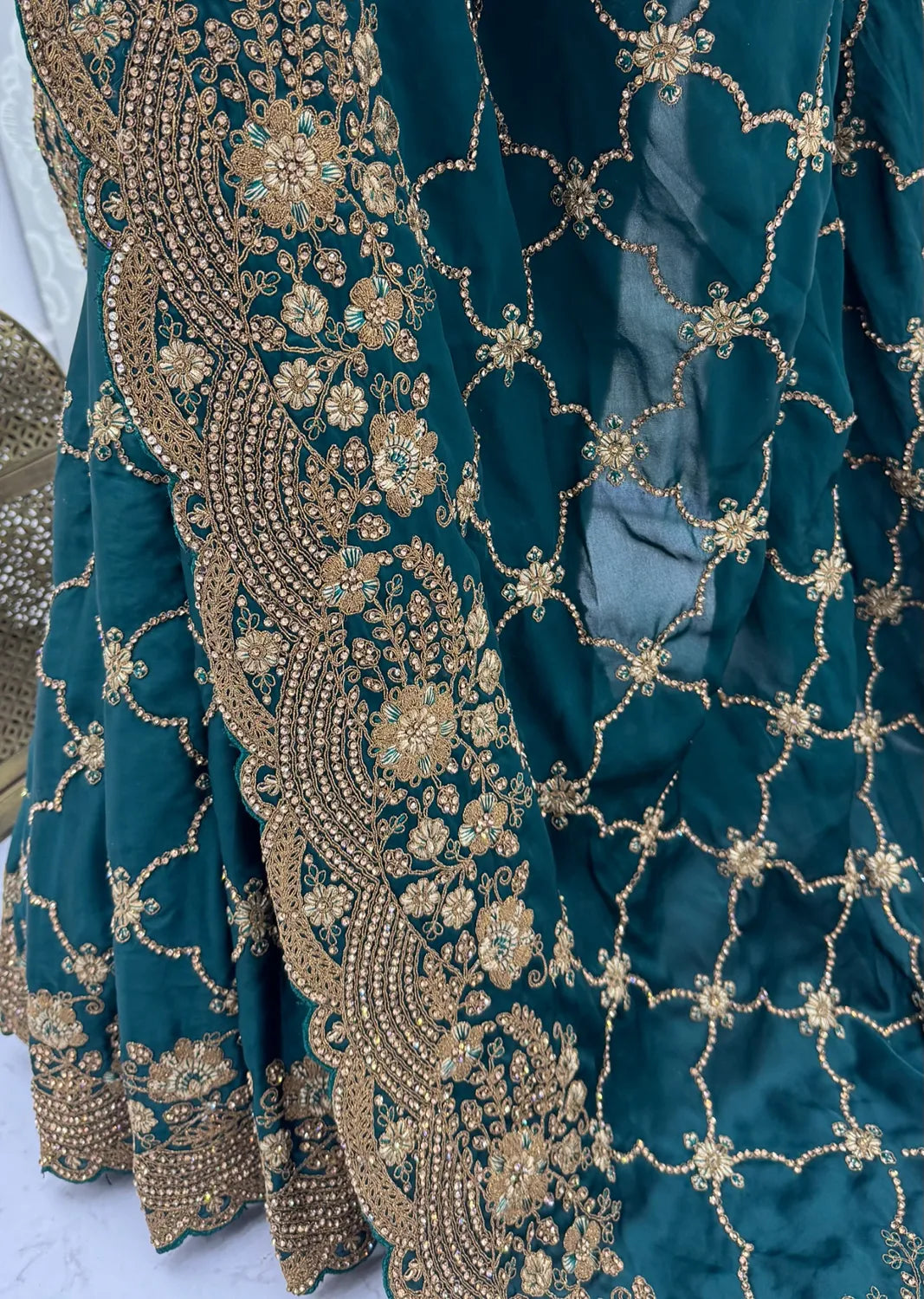 Rangvi Premium Satin Silk Metallic Dori Embroidered Wedding Saree