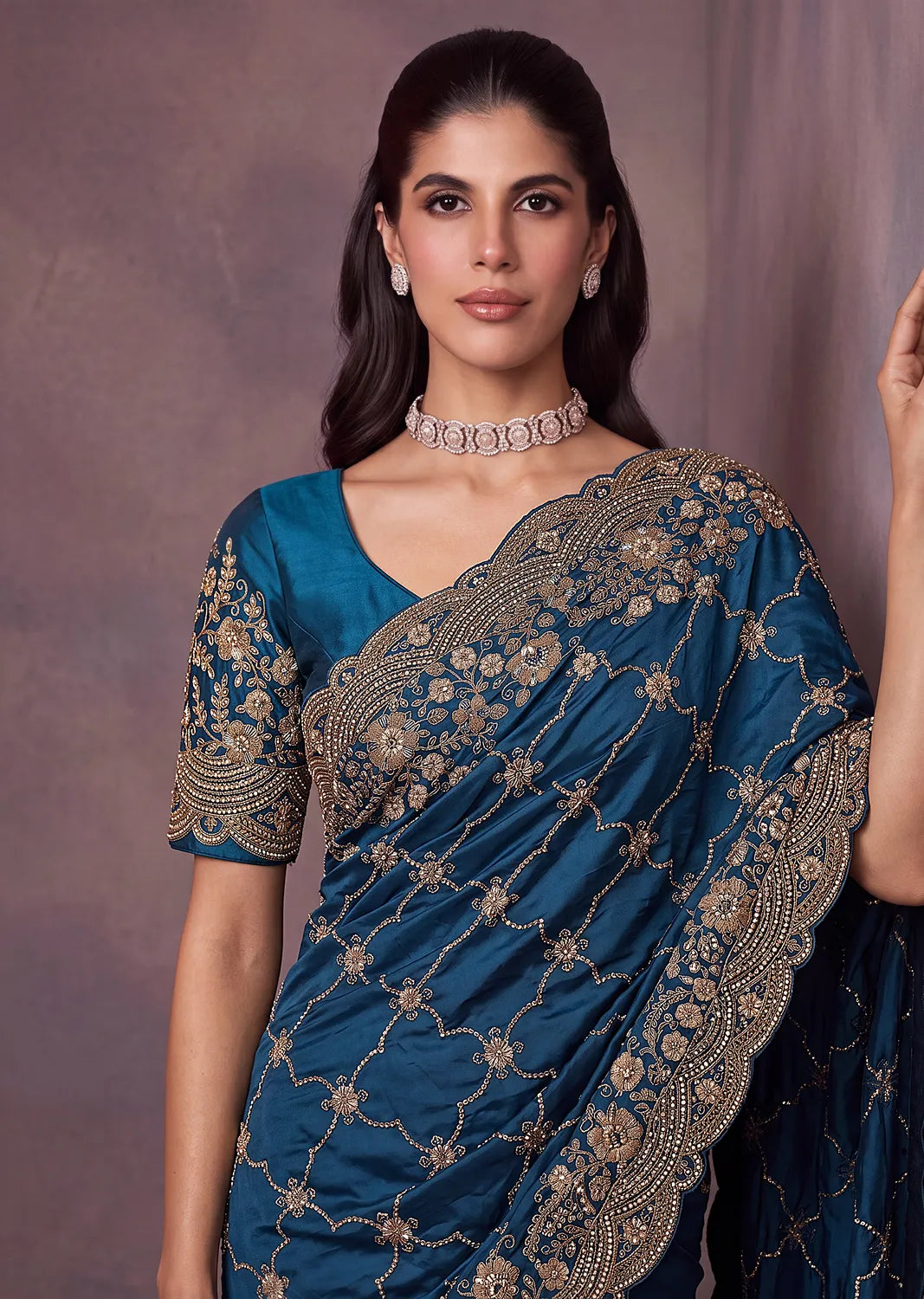 Rangvi Premium Satin Silk Metallic Dori Embroidered Wedding Saree