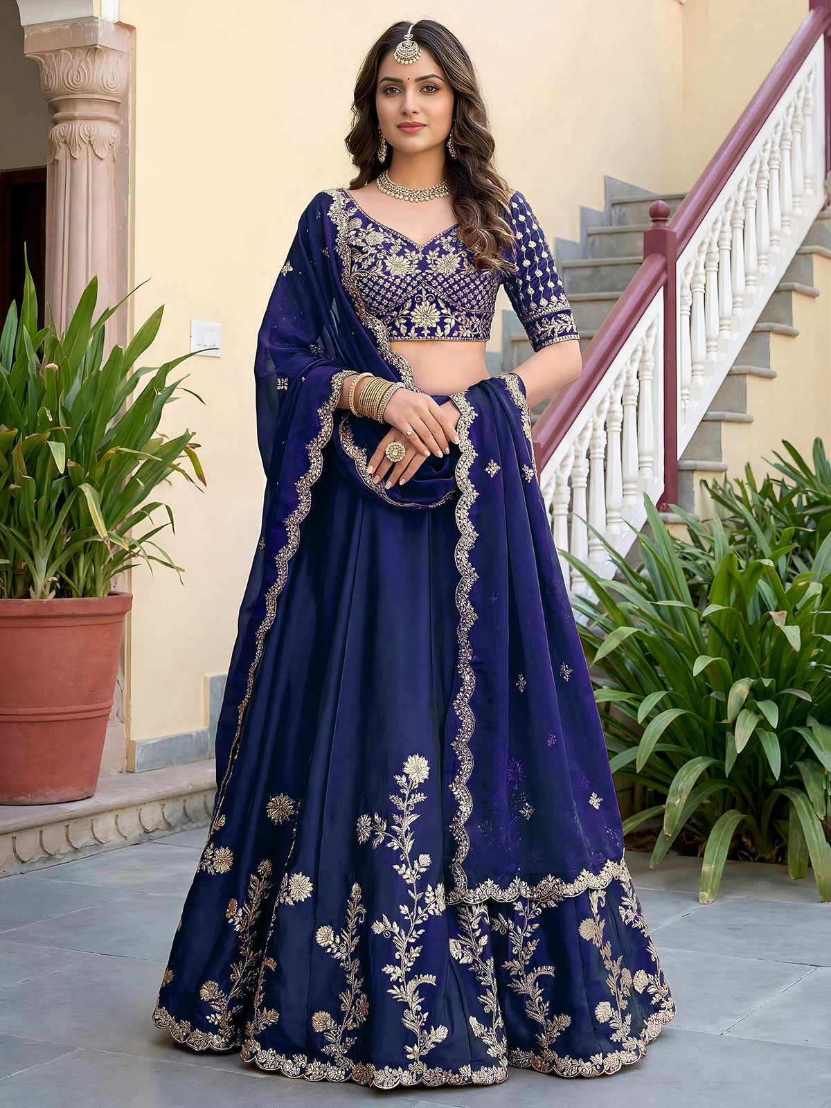 Blue Rangoli Silk Lehenga Choli Semi-Stitched