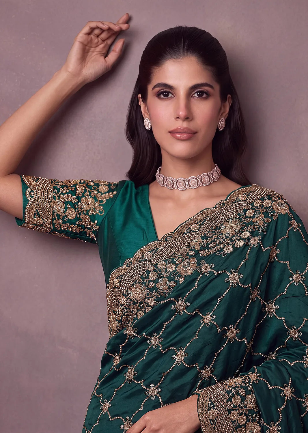 Rangvi Premium Satin Silk Metallic Dori Embroidered Wedding Saree