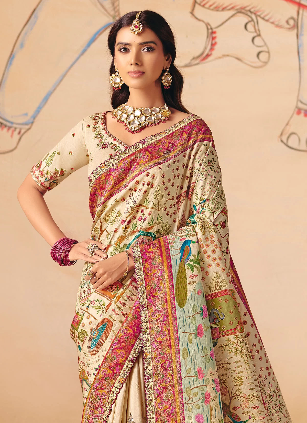 Rangvi Designer Embroidered Dola Zari Silk Festive Saree