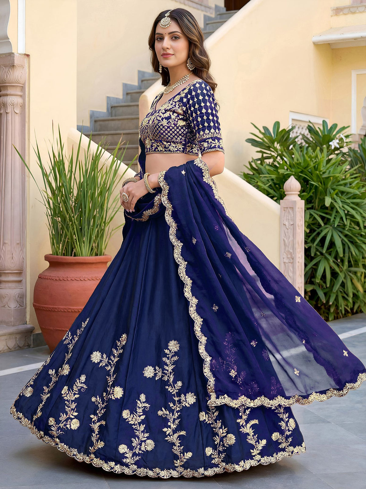 Blue Rangoli Silk Lehenga Choli Semi-Stitched