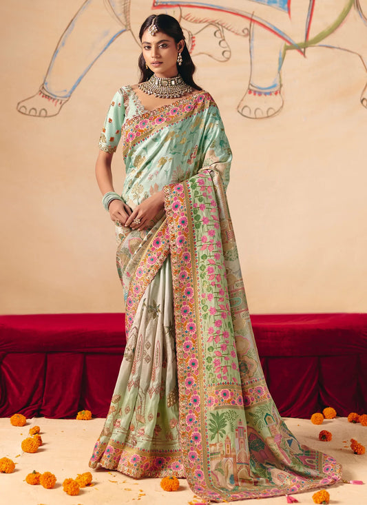 Rangvi Designer Embroidered Dola Zari Silk Festive Saree