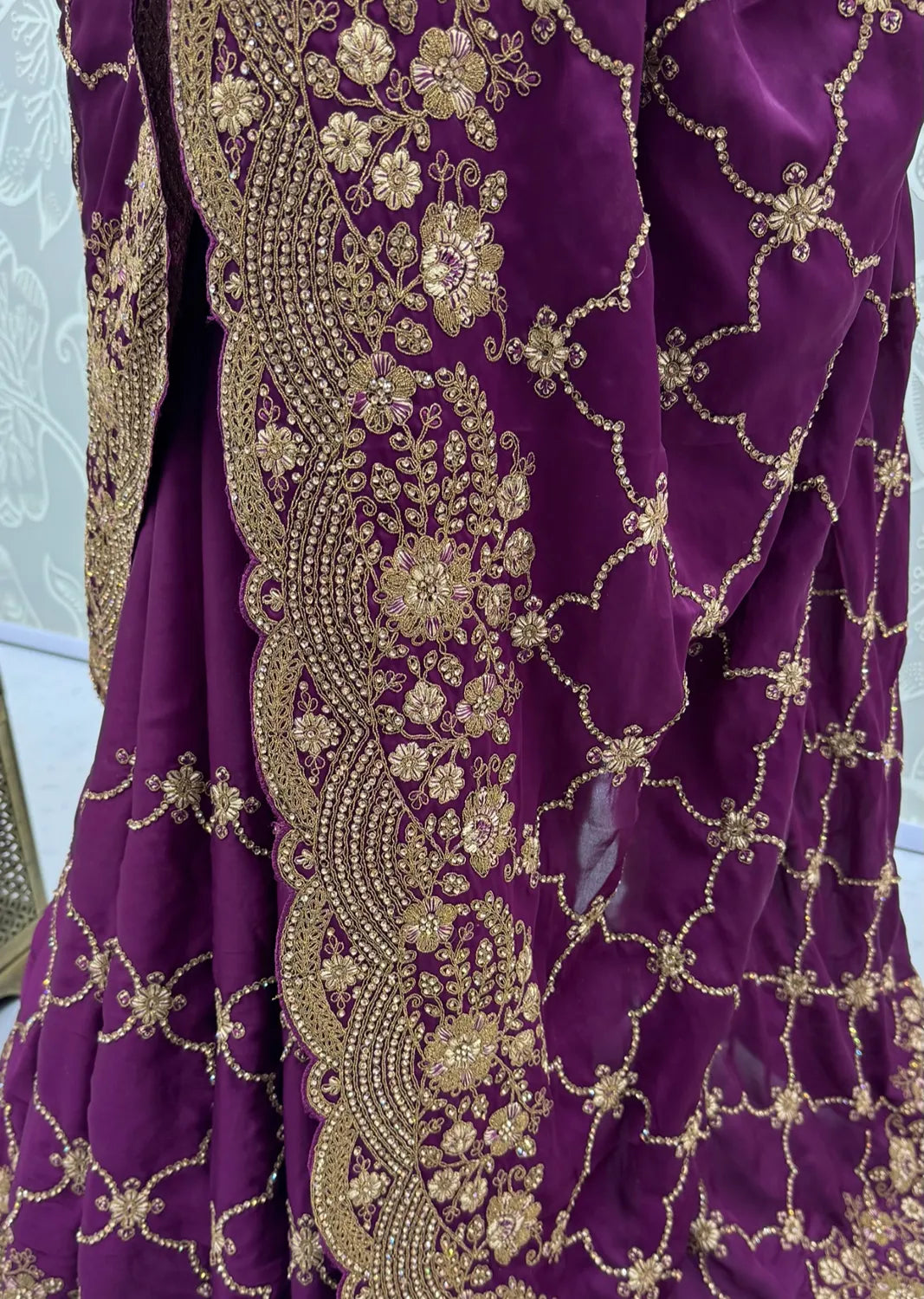 Rangvi Premium Satin Silk Metallic Dori Embroidered Wedding Saree