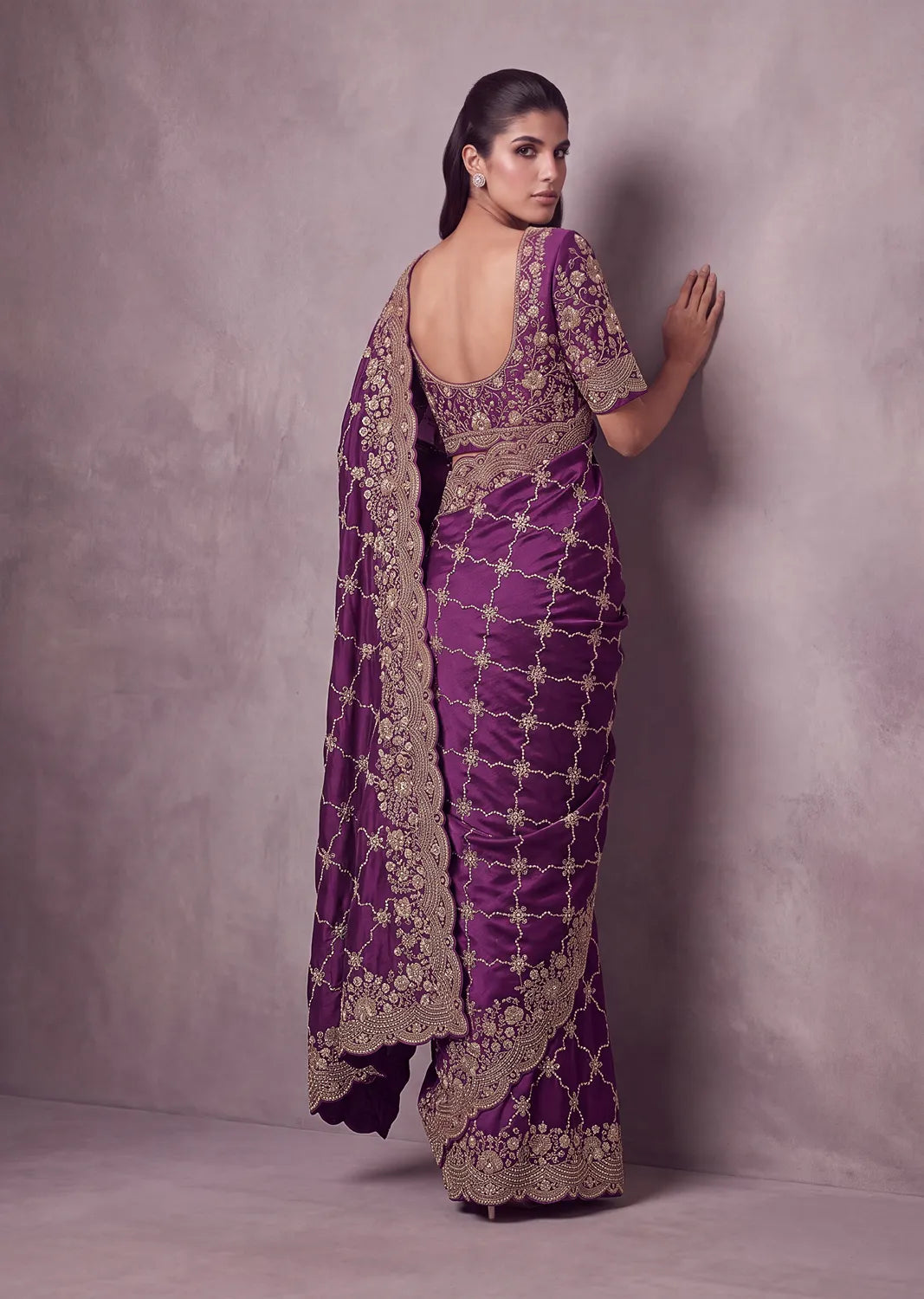 Rangvi Premium Satin Silk Metallic Dori Embroidered Wedding Saree