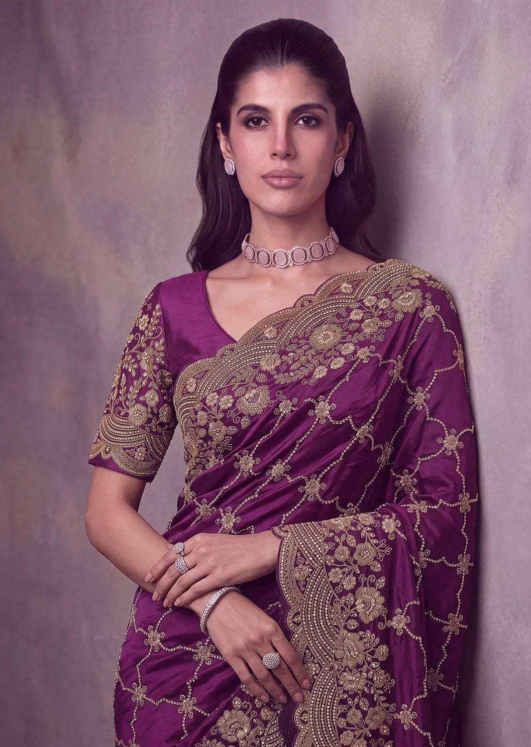 Rangvi Premium Satin Silk Metallic Dori Embroidered Wedding Saree