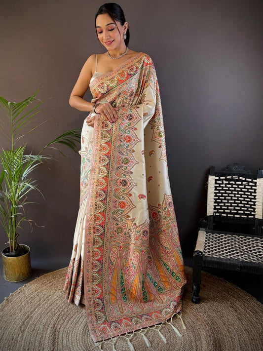 Woven Design Pashmina Silk Zari Saree.
