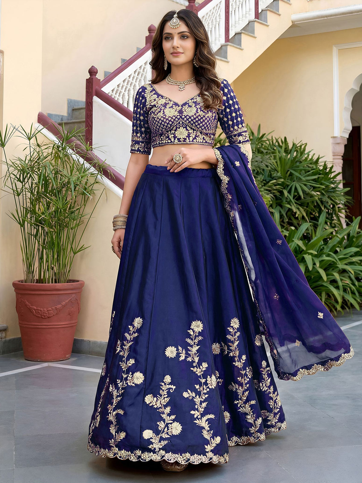 Blue Rangoli Silk Lehenga Choli Semi-Stitched