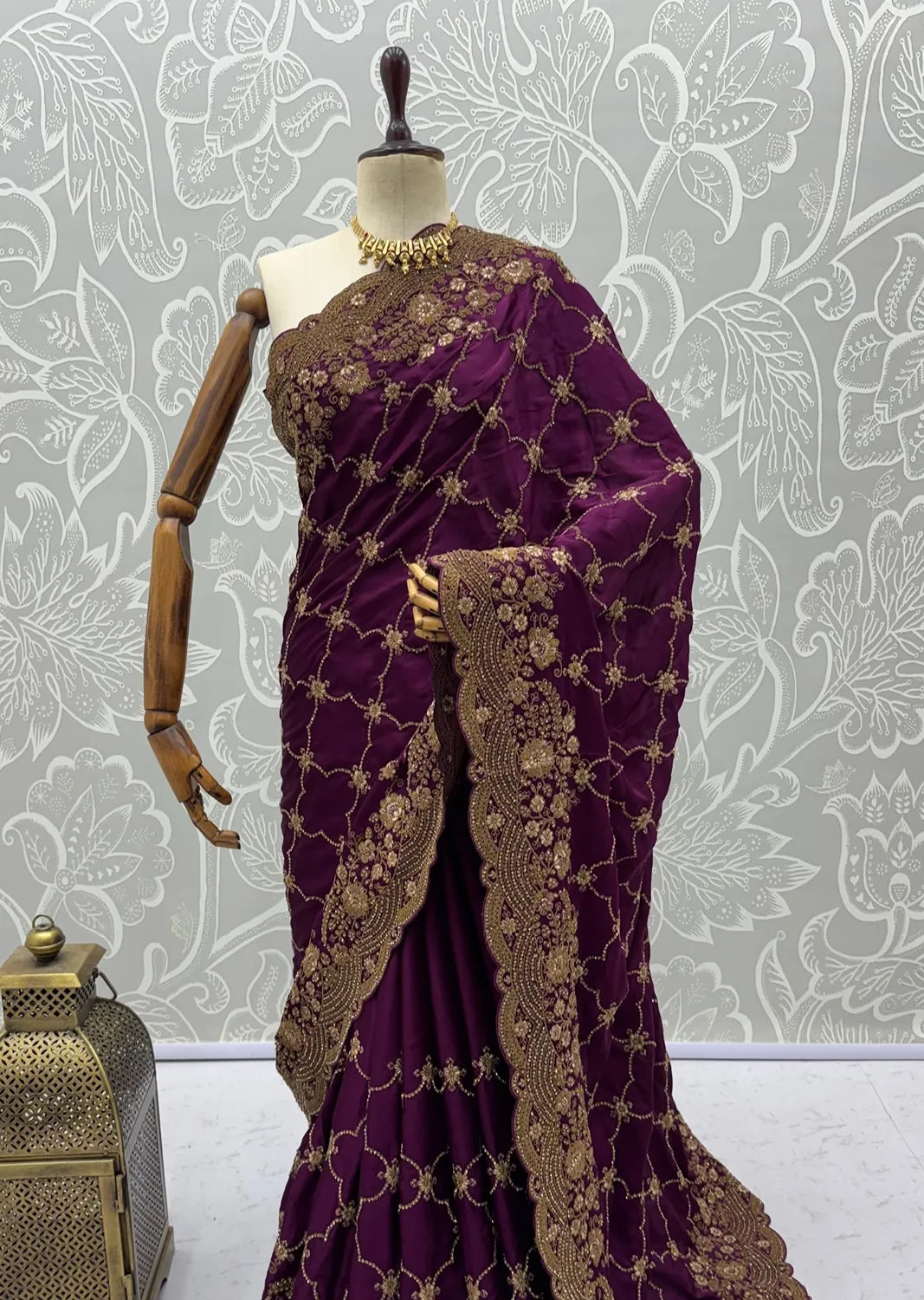 Rangvi Premium Satin Silk Metallic Dori Embroidered Wedding Saree