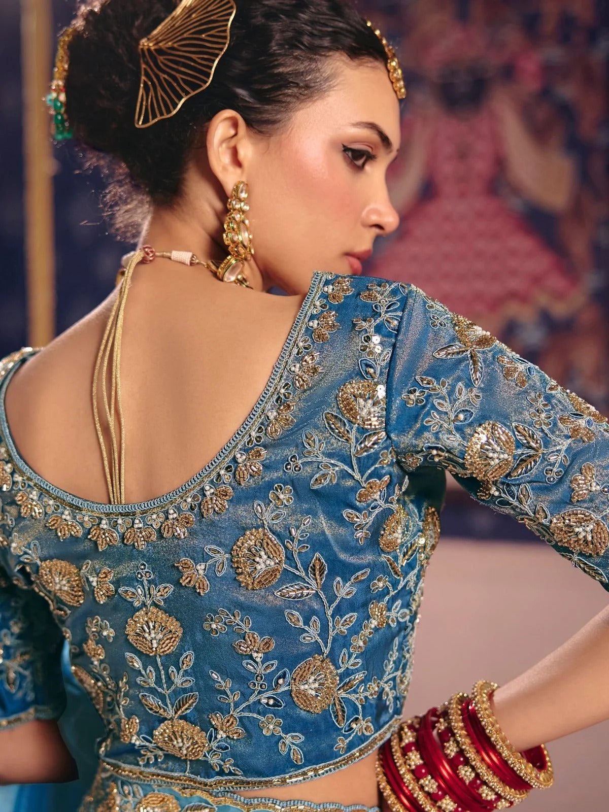 Rangvi Aqua Blue Ombre Tissue Silk Saree with Heavy Embroidered Work Saree.